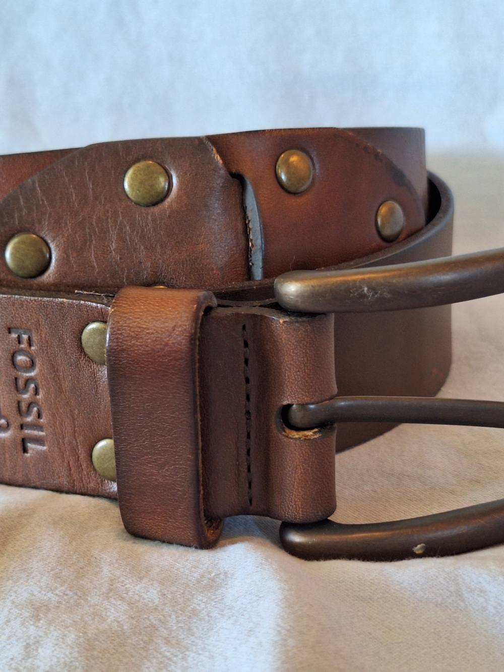 Fossil Womens Leather Belt Brown With Brass Stud Detailing Sz M Boho Classic